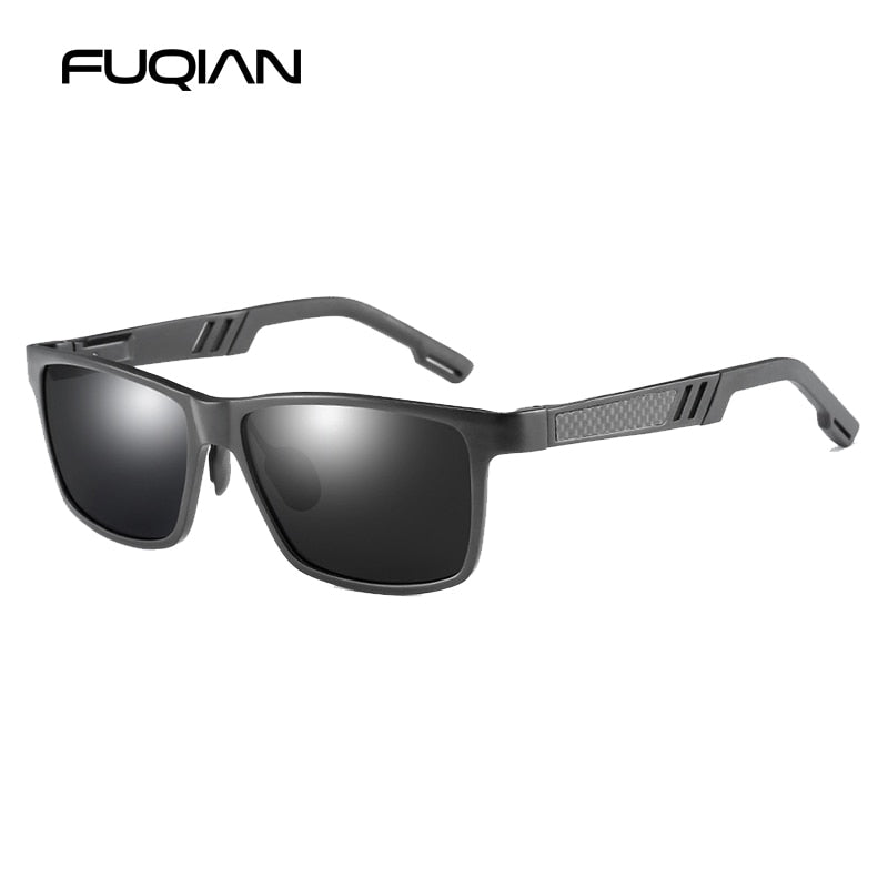 FUQIAN Luxury Aluminum Magnesium Polarized Sunglasses Men Classic Square Sun Glasses Blue Shades Driving Sunglass Gafas De Sol