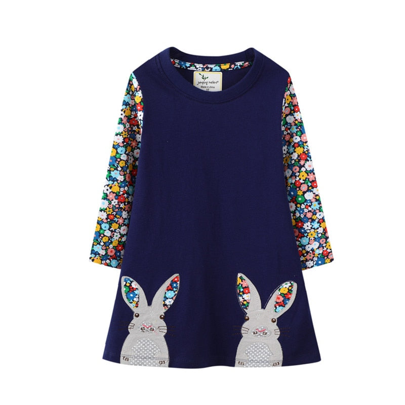 Cat Applique Girls Dresses Cotton Princess Long Sleeve Baby Dress Animals Children Costume Party Cute Girls Dresses