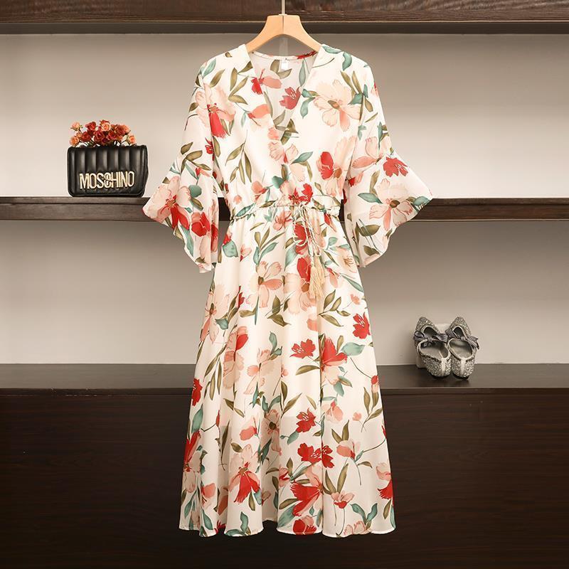 Casual Elegant Floral Loose Black Chiffon Women's Dresses Korean Midi Tunics Summer Light Dress Aesthetic Fashion Vintage Thin