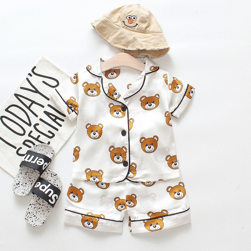 Summer Children's Pajamas Set Baby Boy Girl Clothes Casual Short Sleeve Sleepwear Set Kids Tops+Pants Clothing Sets