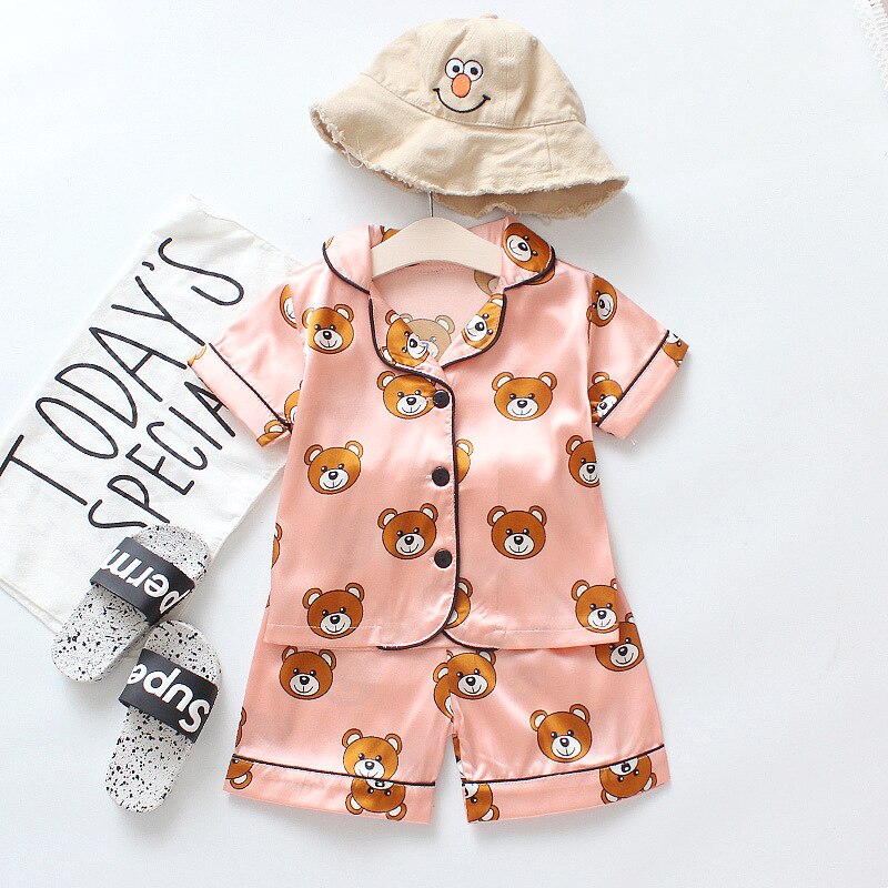 Summer Children's Pajamas Set Baby Boy Girl Clothes Casual Short Sleeve Sleepwear Set Kids Tops+Pants Clothing Sets