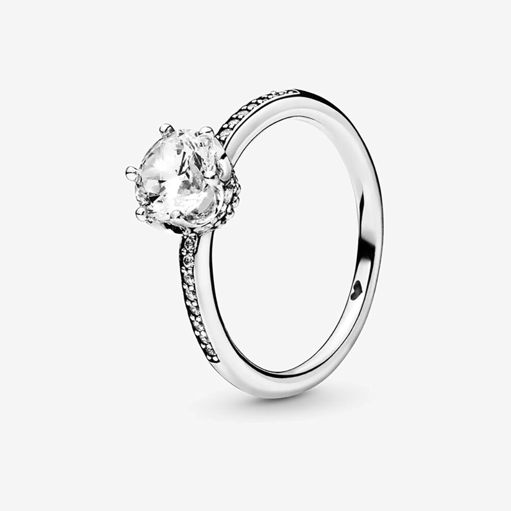 2022 New 100% 925 Sterling Silver Princess Tiara Crown Sparkling Love Heart CZ Rings for Women Engagement Jewelry Anniversary