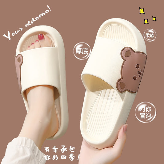 Summer Women Men's Slippers Indoor Bath Thick Platform Non-slip Home Easter Cartoon Flip Flops Bear Beach Sandals Ladies Shoes