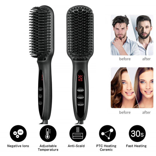 Brush Hair Straightener Heating Comb Straightener Electric Hair Smoothing Brush Hair Straightening Iron Ceramic Comb for Beard