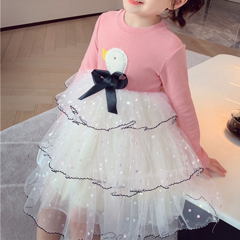 Children's Dress for Girls Autumn WInter Animal Style Girls Dresses Flower Party Princess Dress Baby Kids Girls Clothing