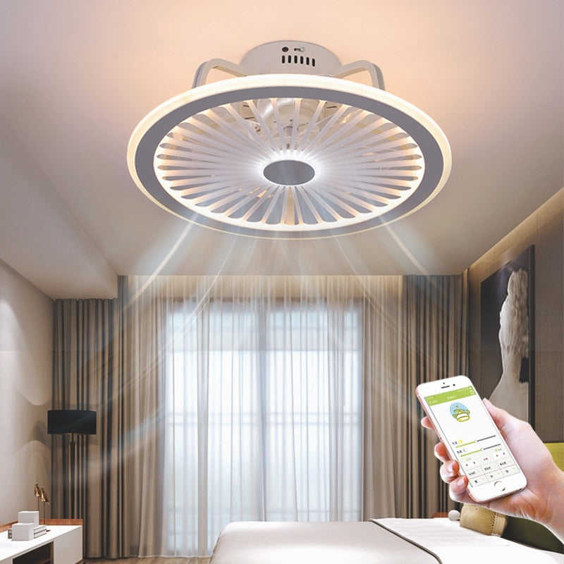 Acrylic intelligent ceiling fan lamp modern design led creative lamp bedroom study restaurant three color remote control ceiling