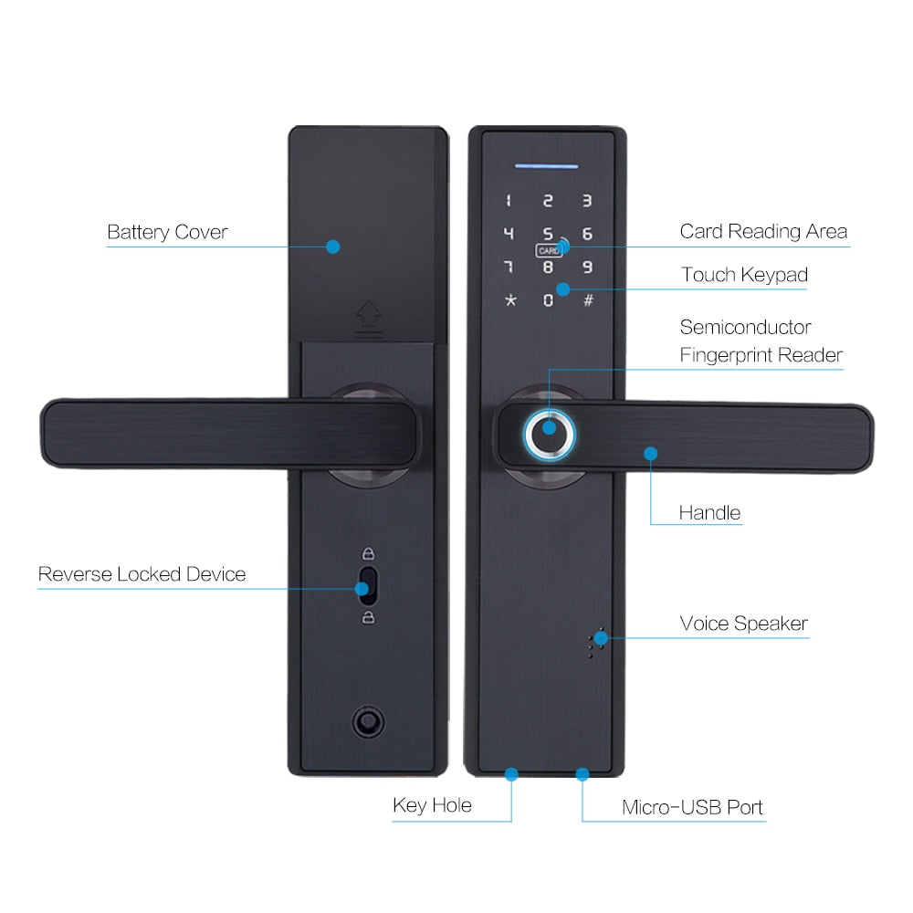 Tuya Biometric Fingerprint Lock, Security Intelligent Smart Lock With WiFi APP Password RFID Unlock,Door Lock Electronic Hotels