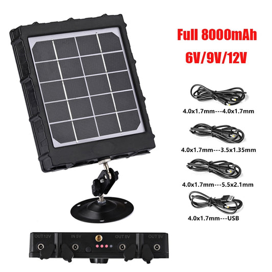 WG8000 Hunting Trail Cameras Solar Panel Charger 6v/9v/12v 8000mAh for feeder kit forest Game Cameras 1.7mm/DC2.1mm/USB adapter