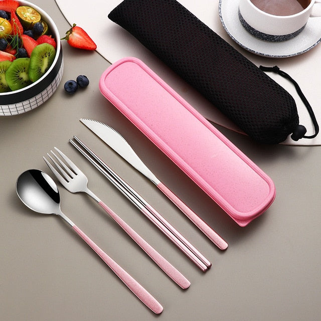 304 Tableware Set Portable Cutlery Set Dinnerware Set High Quality Stainless Steel Knife Fork Spoon Travel Flatware With Box