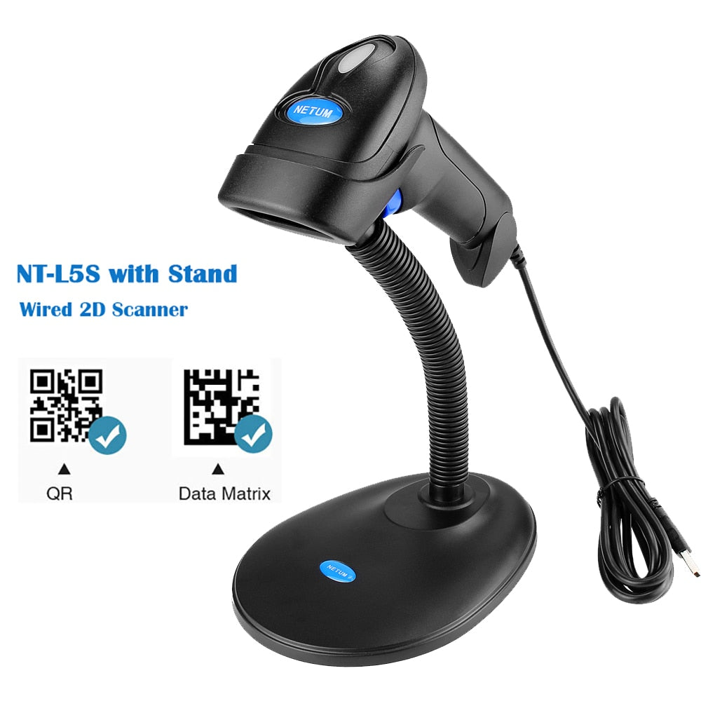 NETUM L8S Wireless 2D Barcode Scanner with Stand Automatic Sensing Scanning QR Bar code Reader PDF417 for mobile payment