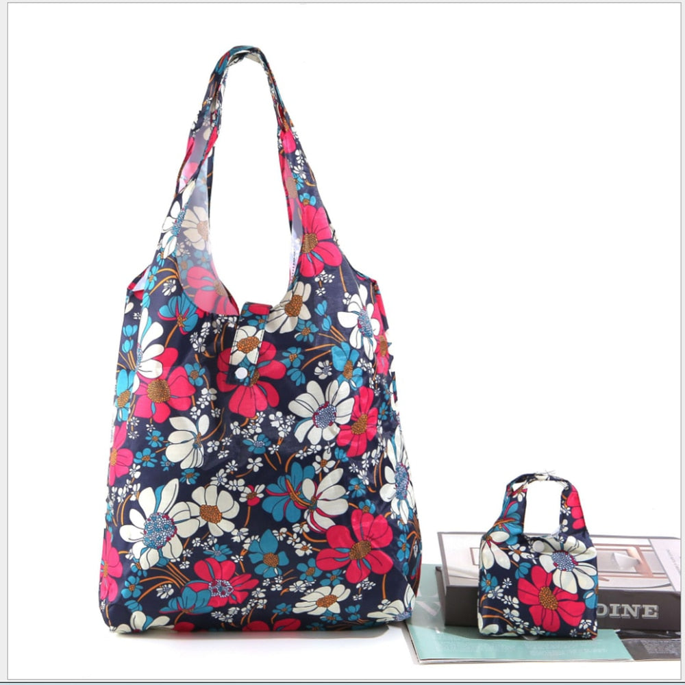 Large Eco-Friendly Shopping bag foldable polyester bag environmmental grocery bags folding Pocket Tote Portable Shoulder Handbag