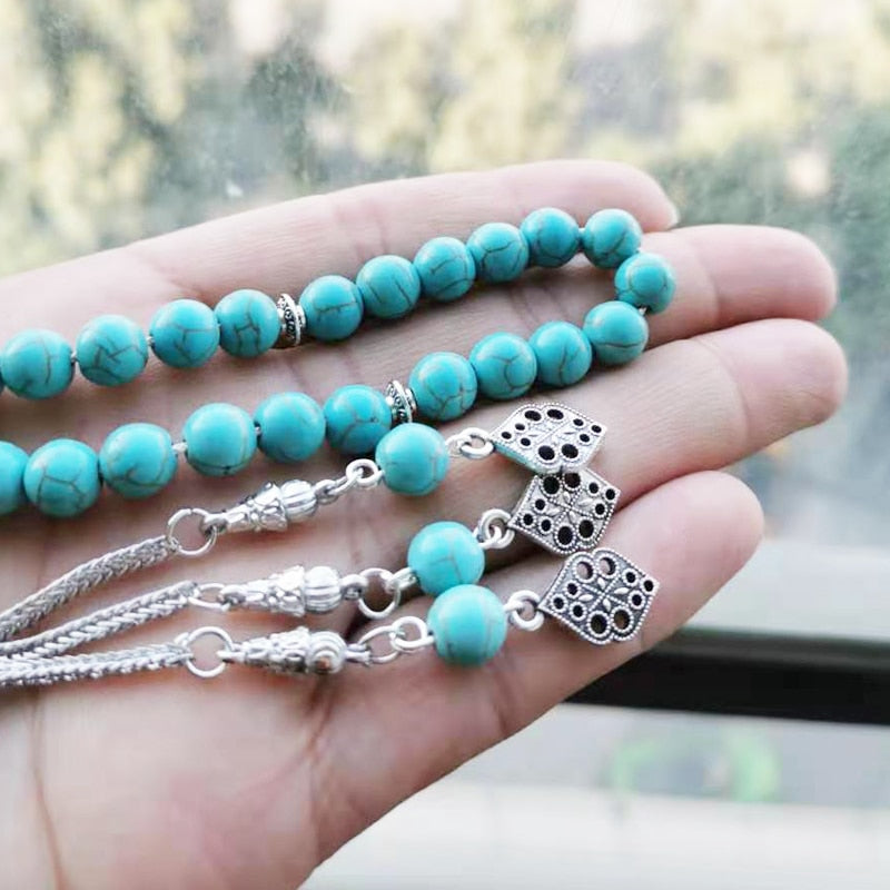 Tasbih Blue Turquois stone misbaha muslim bracelet arabic wholesale gifts accessoires on hand Hot selling Rosary beads