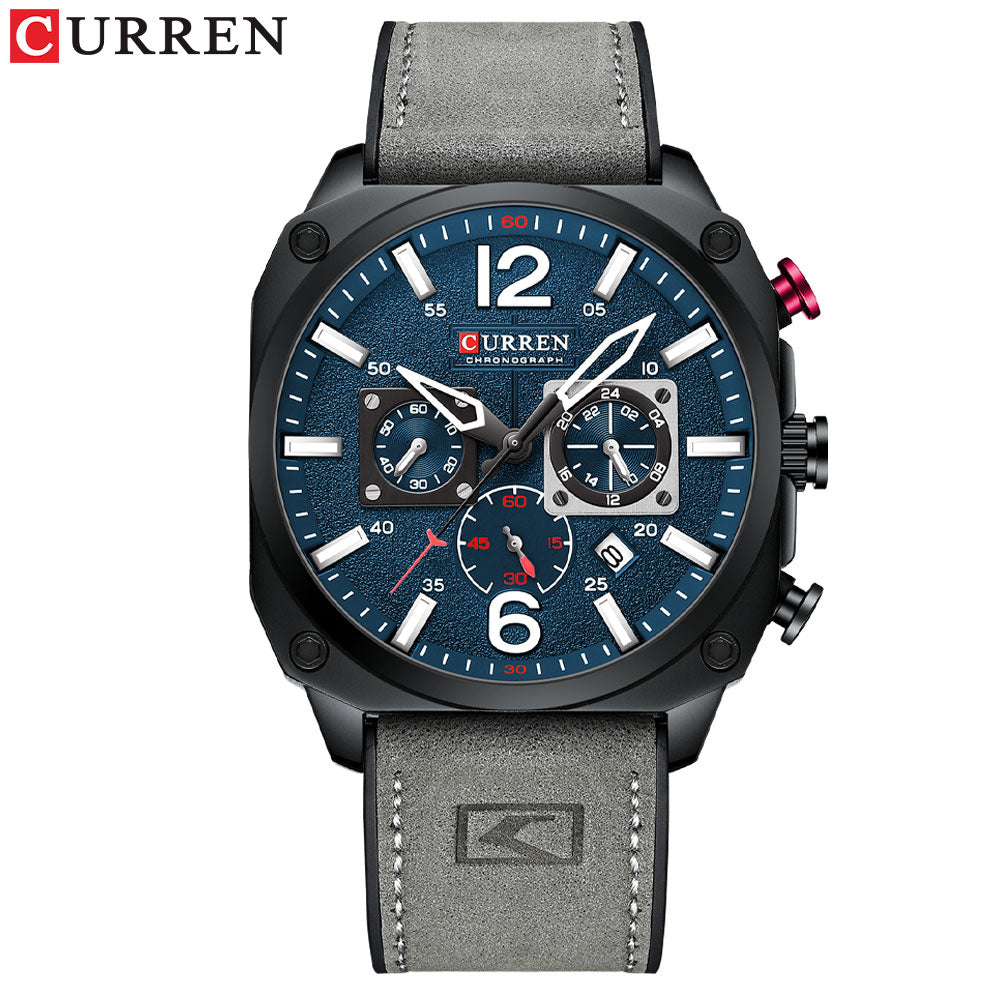 CURREN New 8398 Men's Watch Fashion Waterproof Male Multi-function Chronograph Clock Leather Six Needle Calendar Quartz Watches