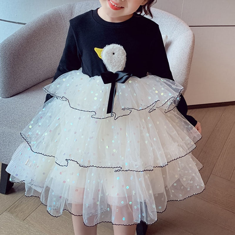 Children's Dress for Girls Autumn WInter Animal Style Girls Dresses Flower Party Princess Dress Baby Kids Girls Clothing