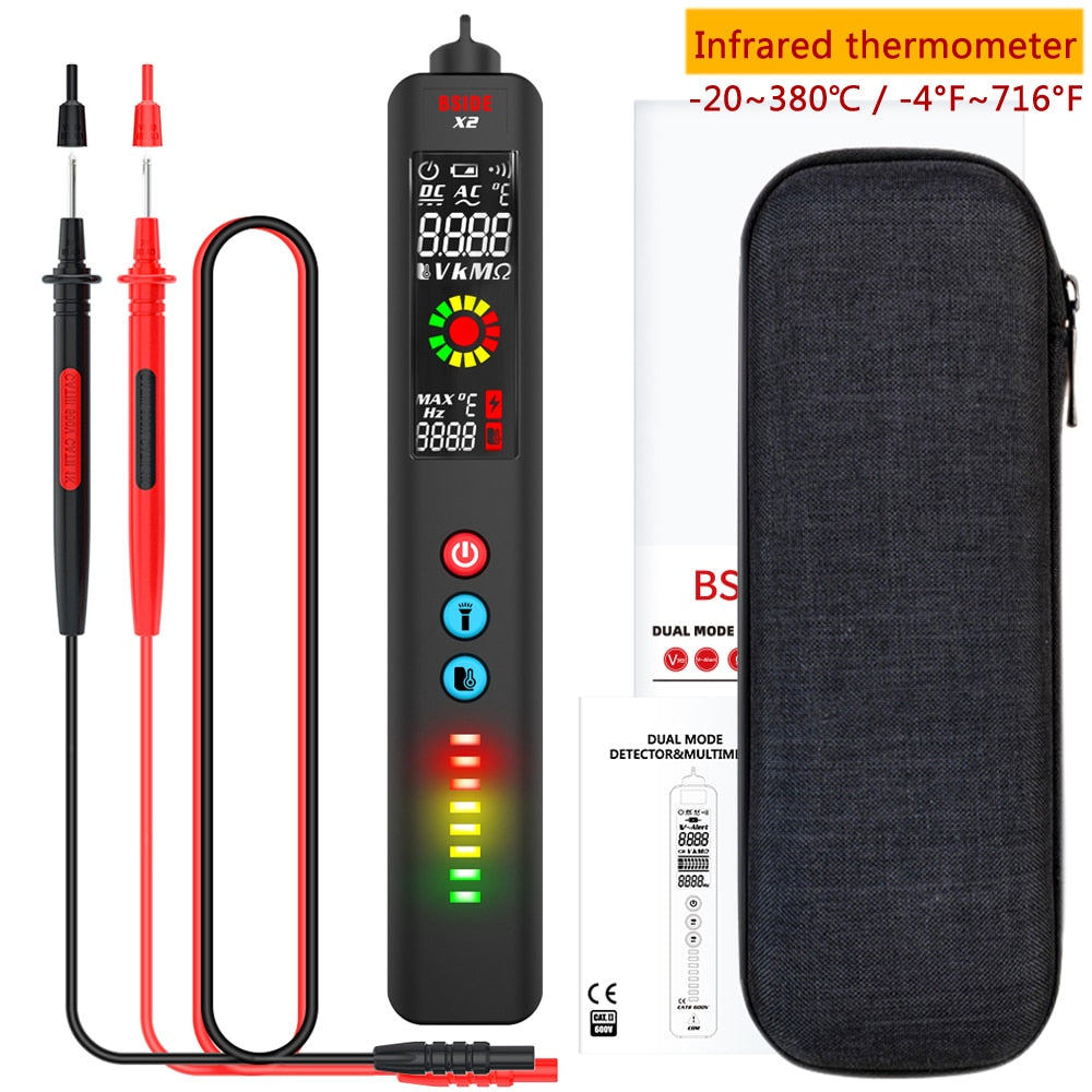 BSIDE New Voltage Detector Tester X1 X2 Smart Multimeter Non-contact Infrared Thermometer EBTN Display Live wire NCV Test pencil