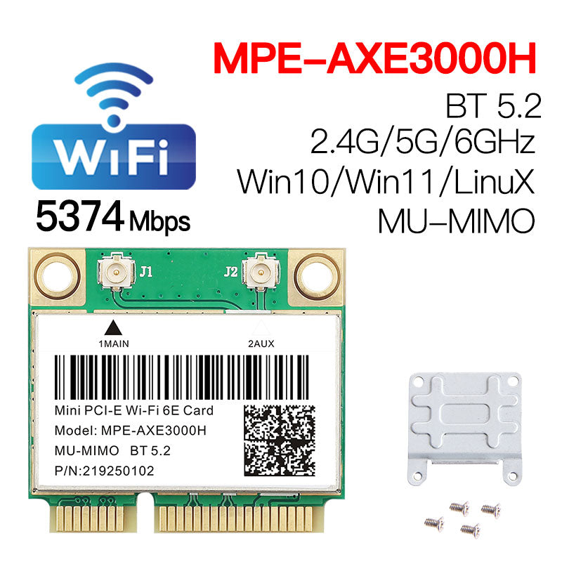 Tri Band 5374Mbps WiFi 6E AX210 Mpe-AXE3000H/ AC7265 Wireless Card BT 5.2 For Mini PCIE Wi-Fi Adapter Win10 For Desktop/Laptop