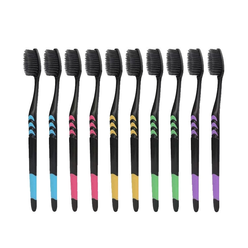 [10 Pieces] Toothbrush Soft Bristle Adult Bamboo Charcoal Household Fine Wool Toothbrush Antibacterial Men and Women Family