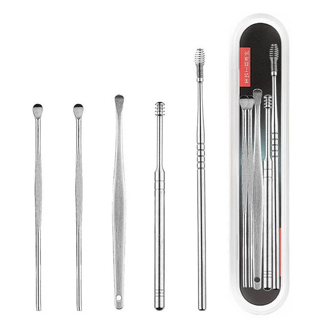 6Pcs/set Ear Wax Pickers Stainless Steel Earpick Wax Remover piercing kit earwax Curette Spoon Care Ear Clean Toolear cleaner