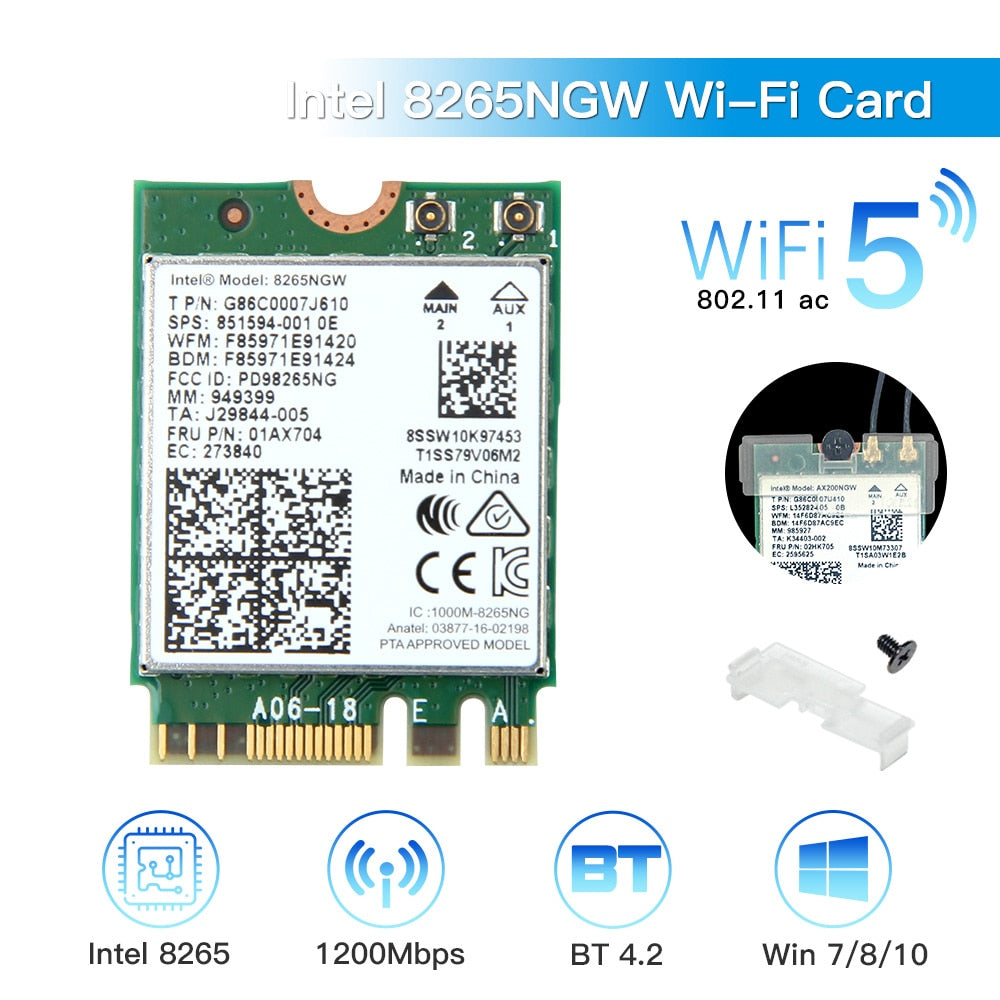 Dual Band Intel AX210 Wireless AX210NGW 2.4Gbps 802.11AX Wireless Wi-Fi 6 AX200 For Intel 8265NGW/9260AC M.2 NGFF Wlan WiFi Card