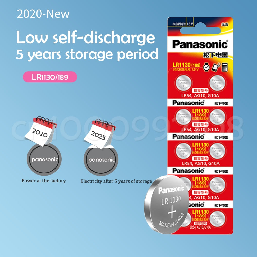 8PCS Panasonic LR1130 LR 1130 1.5V Button Cell Coin 189 AG10 V10GA L1131 SR1130W SR1130 389 LR54 SR54 Watch Alkaline Battery