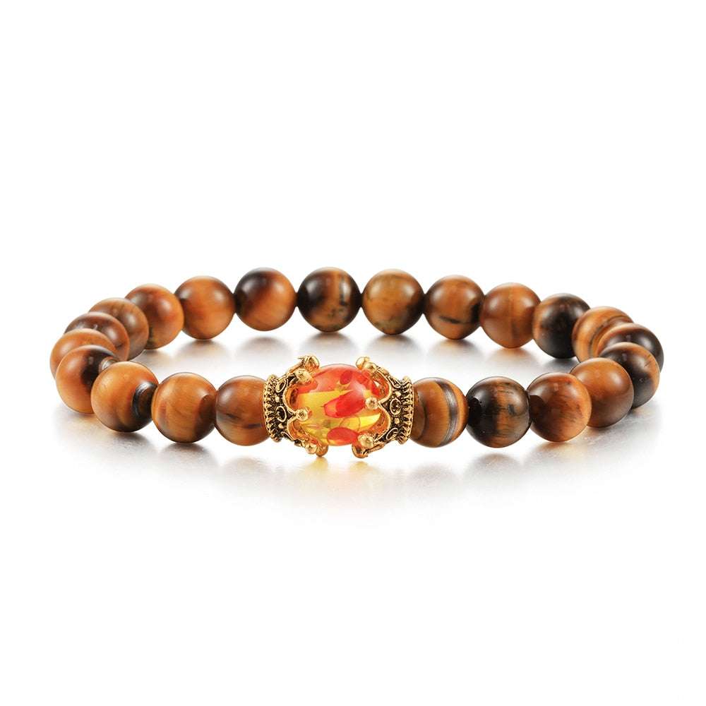 Black Lava Stone Crown Charm Tiger Eye Beads Bracelet For Men Women Braided Bracelets Handmade Adjustable Jewelry Pulseira