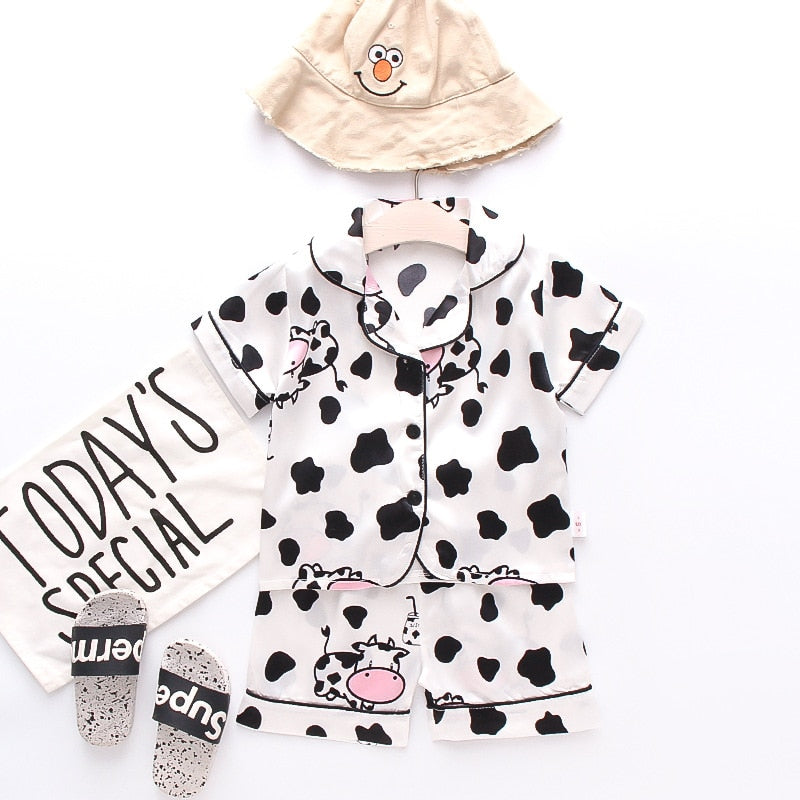 Summer Children's Pajamas Set Baby Boy Girl Clothes Casual Short Sleeve Sleepwear Set Kids Tops+Pants Clothing Sets