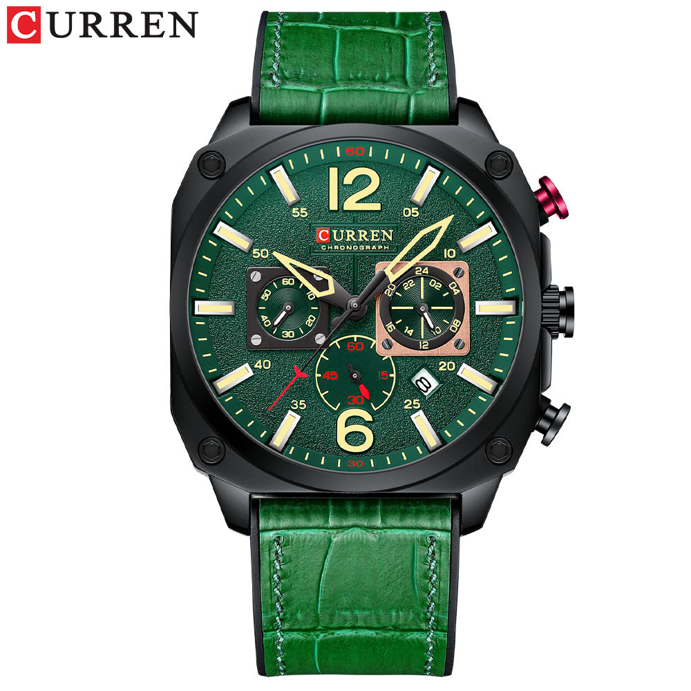 CURREN New 8398 Men's Watch Fashion Waterproof Male Multi-function Chronograph Clock Leather Six Needle Calendar Quartz Watches