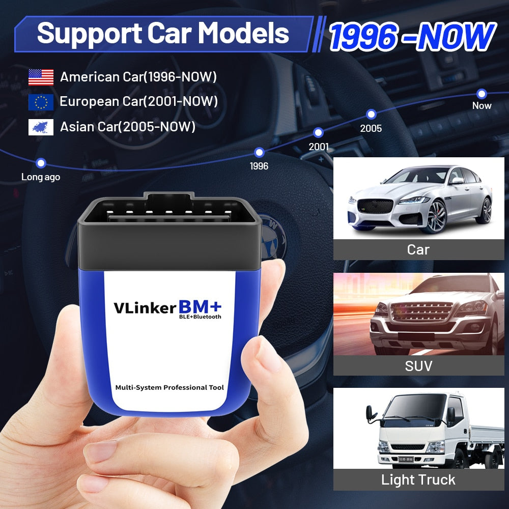 Vgate vLinker BM+ V2.2 ELM327 OBD Scanner Bluetooth 3.0/4.0/wifi OBD2 Car Diagnostic Tools work with Bimmercode ELM 327 For BMW