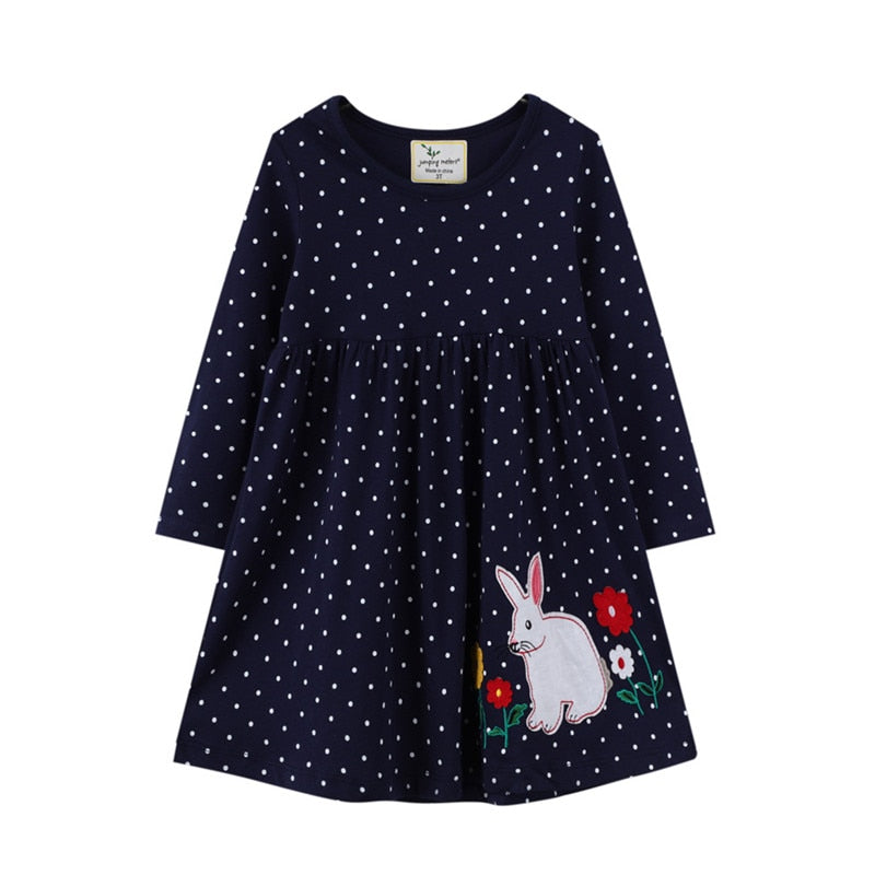 Cat Applique Girls Dresses Cotton Princess Long Sleeve Baby Dress Animals Children Costume Party Cute Girls Dresses