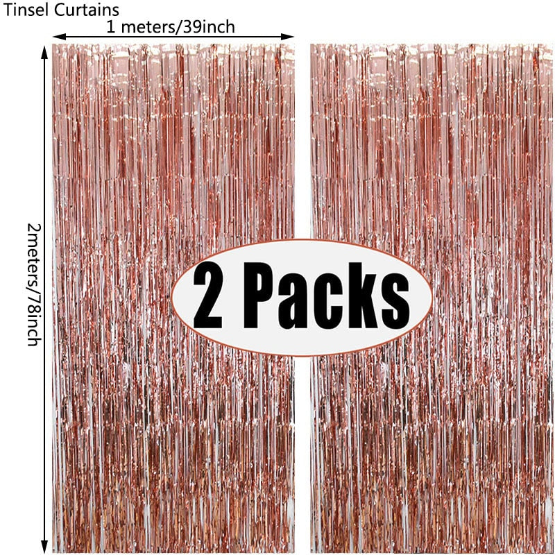 2Pack Party Backdrop Metallic Foil Fringe Tinsel Curtain Adult Kids Birthday Party Wedding Decoration Baby Shower Favor Supplies