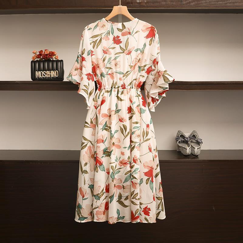 Casual Elegant Floral Loose Black Chiffon Women's Dresses Korean Midi Tunics Summer Light Dress Aesthetic Fashion Vintage Thin