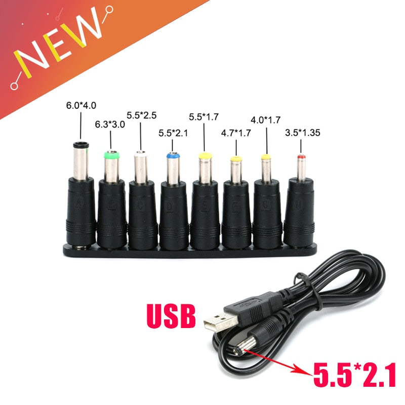 8+1pcs 5.5x2.1mm for Notebook Laptop AC DC Power Charger Supply Adapter Tips Connector Jack to Plug Charging 5V for Tablets PC