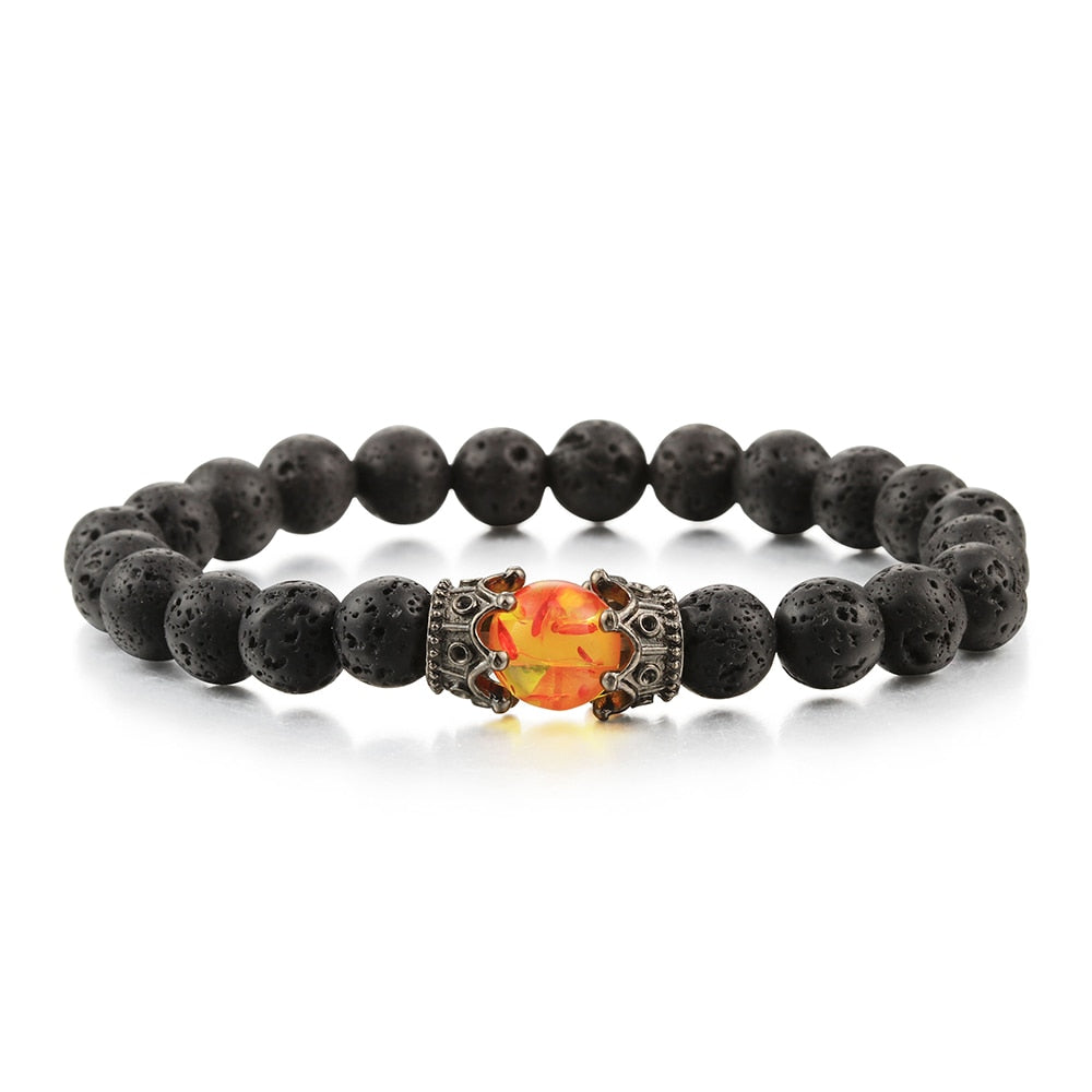 Black Lava Stone Crown Charm Tiger Eye Beads Bracelet For Men Women Braided Bracelets Handmade Adjustable Jewelry Pulseira