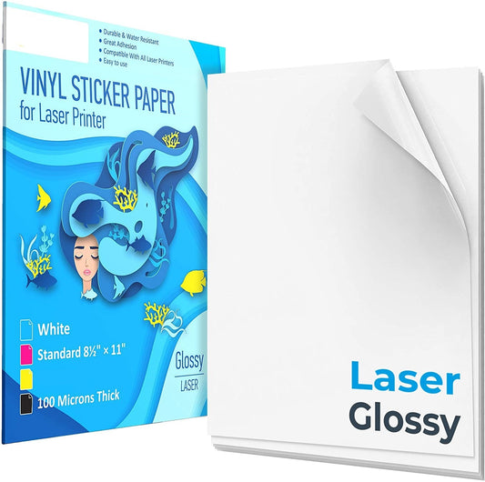 50 Sheets A4  Vinyl Sticker Paper for Laser Printer Glossy White Self Adhesive Stickers Label Waterproof Decal Paper Sheet