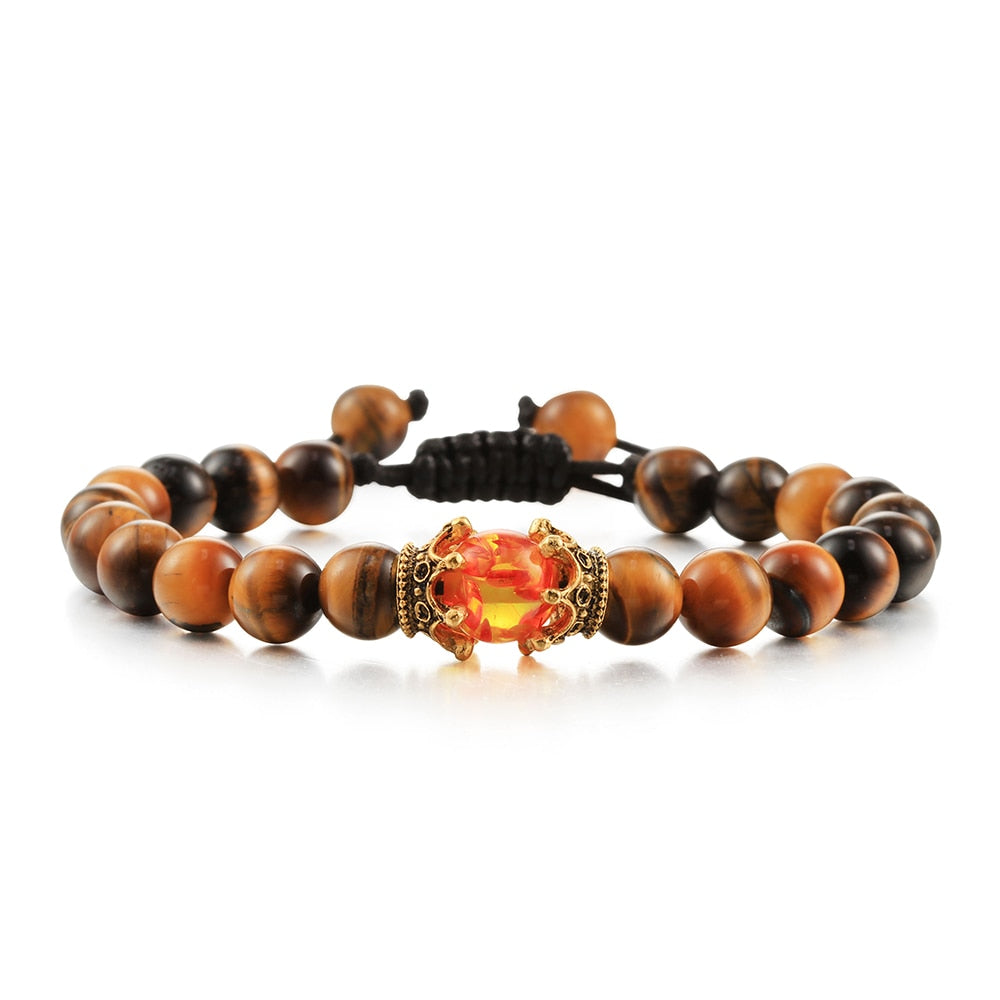 Black Lava Stone Crown Charm Tiger Eye Beads Bracelet For Men Women Braided Bracelets Handmade Adjustable Jewelry Pulseira