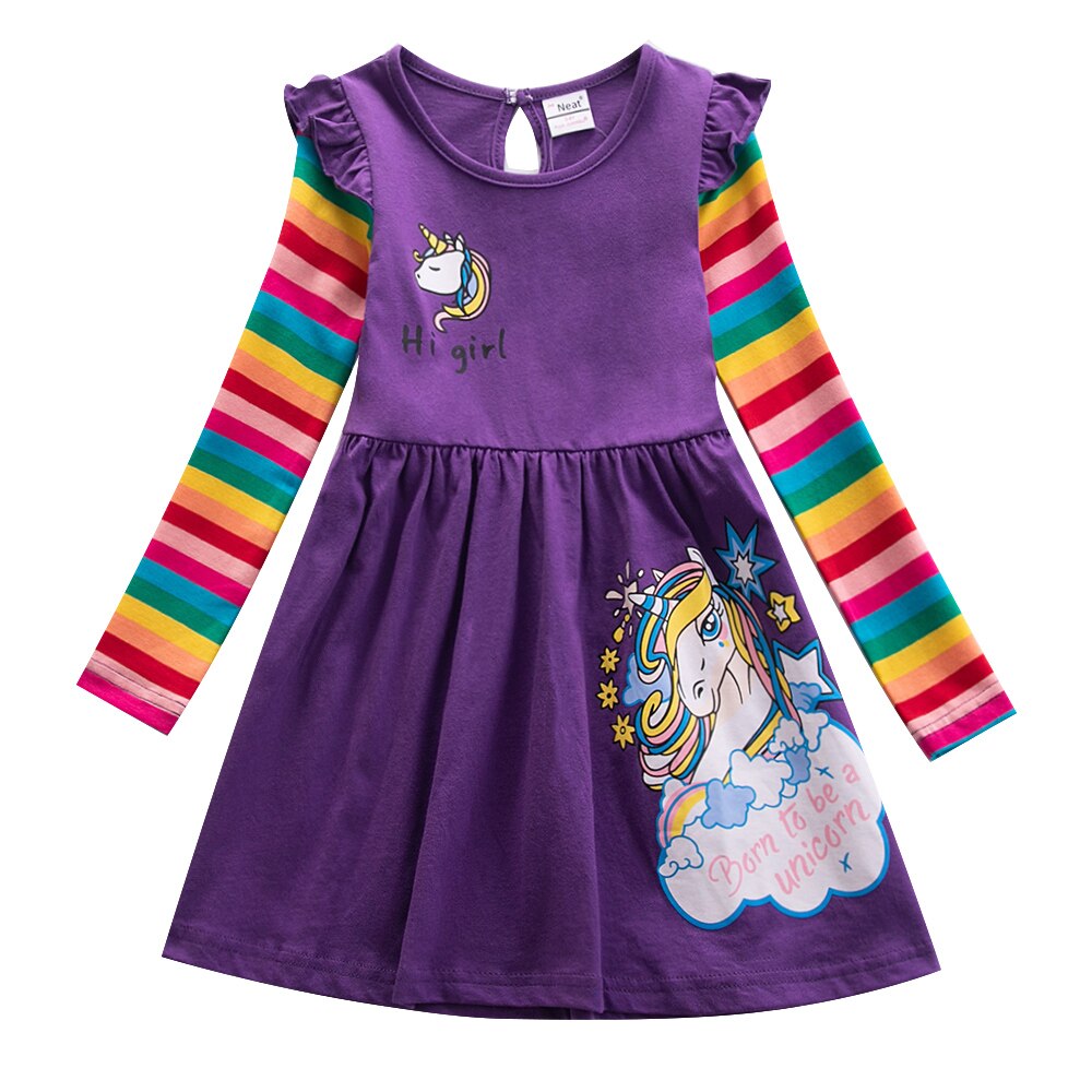 Girls Long Sleeve Unicorn Dress Autumn New Embroidered Cotton Kids Dress Dress Flower Round Neck Dress LH5908