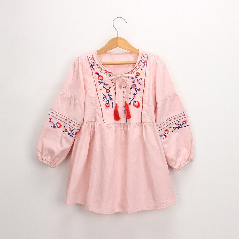 Spring And Autumn Girls' Dress European American Long-Sleeved Embroidery Sweet Princess Dress Baby Kids Children'S Clothing