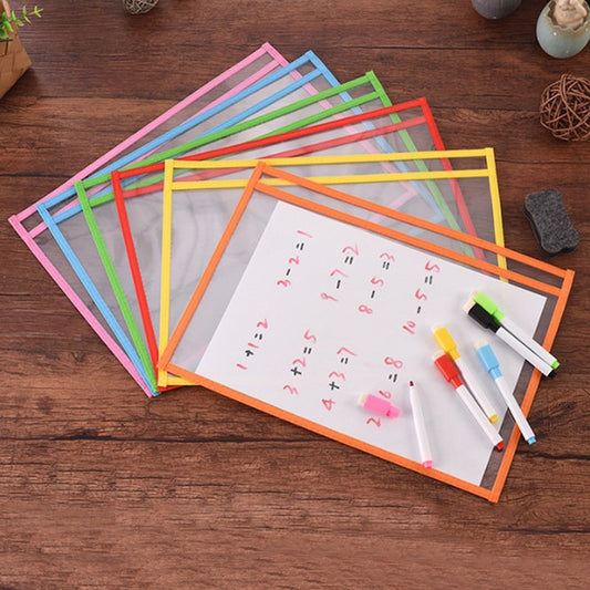 12pcs/Set Children's Erasable Drawing Board Transparent Writing Dry Wipe Bag Drawing Toy For Kids Children Adult