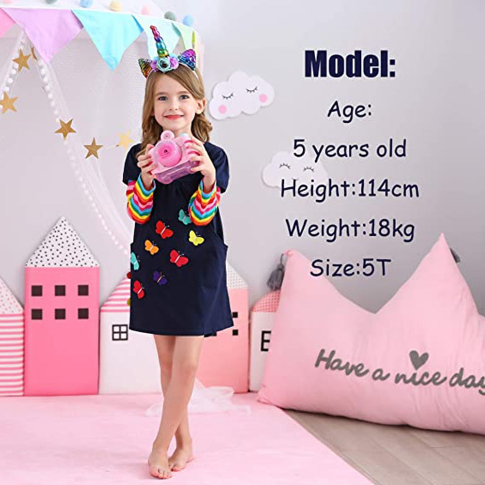 VIKITA Kids Autumn Spring Clothing Sets for Girl Children Butterfly Star Embroidery Cotton Dress and Slim Leggings Girls Outfit