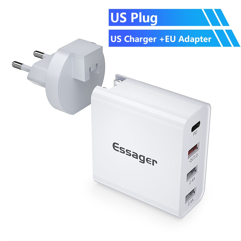 Essager Quick Charge 3.0 Mutil USB Charger USB Type C PD QC QC3.0 48W Fast Charging Travel Wall Phone Charger For iPhone Xiaomi