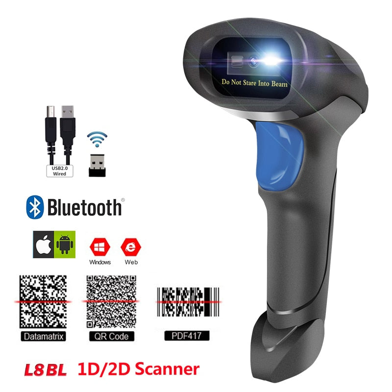 L8BL Bluetooth 2D Barcode Reader And S8 QR PDF417 2.4G Wireless Wired Handheld Barcode Scanner USB Support Mobile Phone iPad