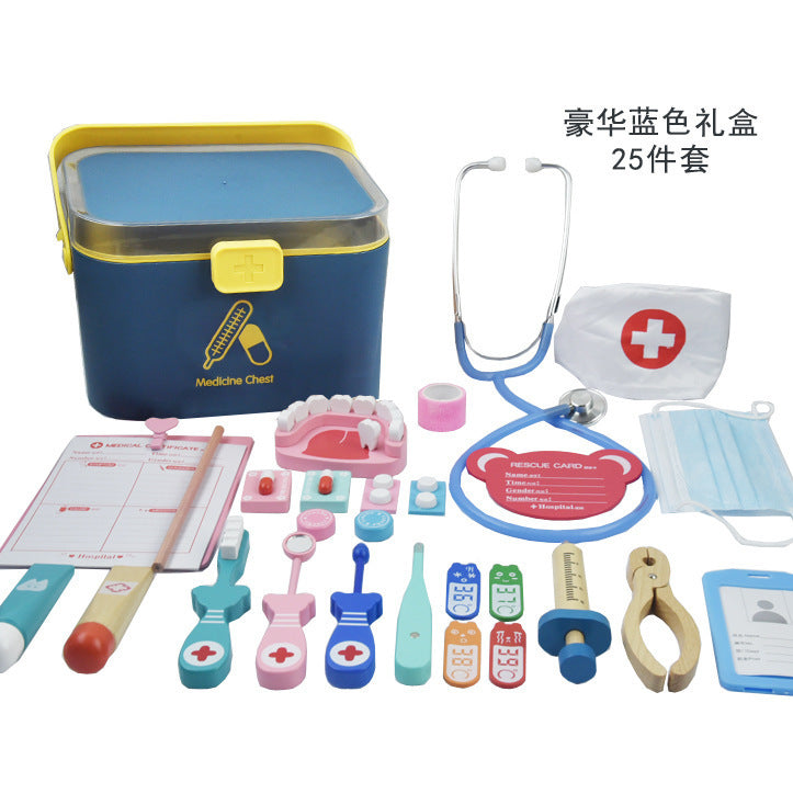 Children's doctor toy set men and women baby more home playing needle tool wooden simulation medicine box stethoscope