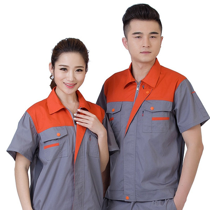 Summer short-sleeved overalls suit men's and women's auto repair clothing factory workshop reflective strip worker auto repair top labor insurance clothing