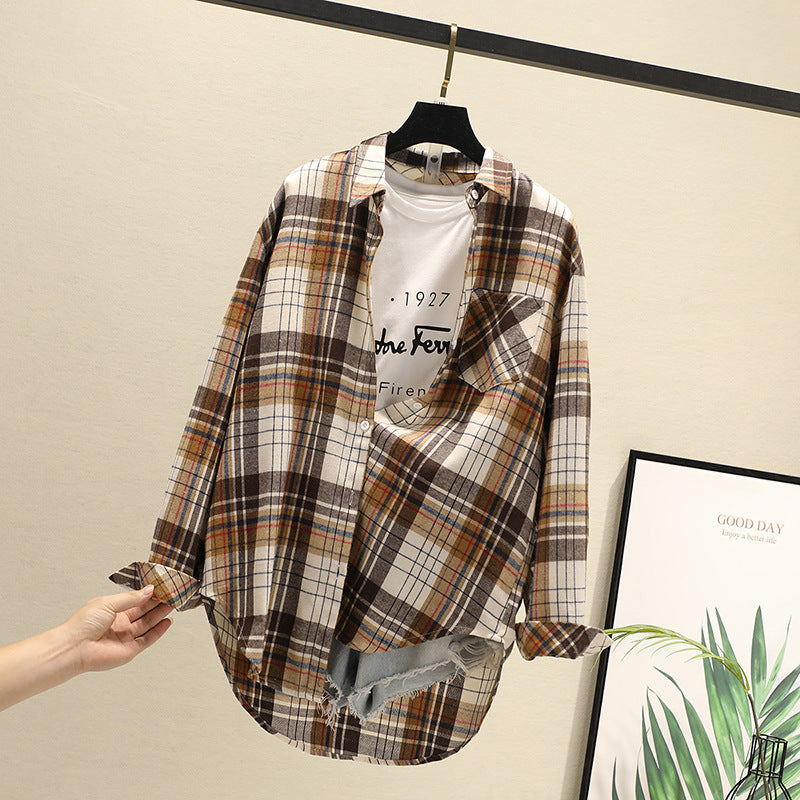 Autumn new ten-color plaid shirt women's long-sleeved loose shirt coat top fashion trend