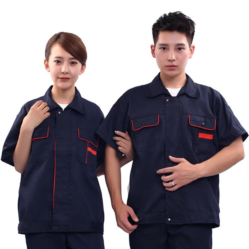 Summer short-sleeved overalls suit men's and women's auto repair clothing factory workshop reflective strip worker auto repair top labor insurance clothing