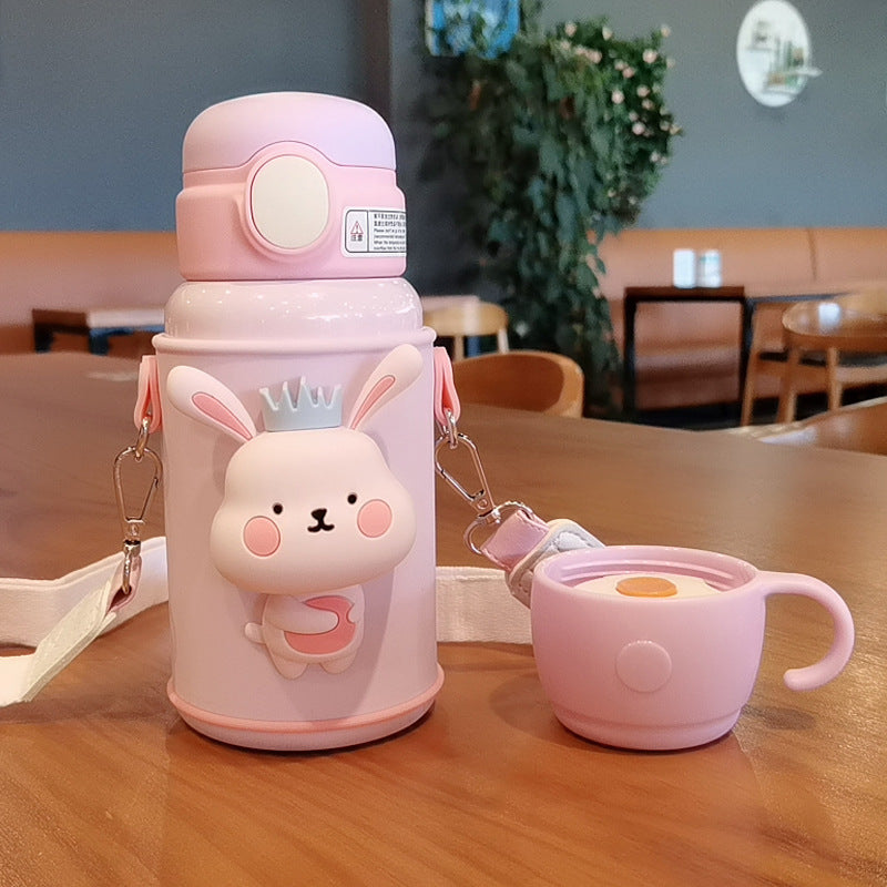 Children's doll cute cup set baby stainless steel straw cup large capacity double vacuum bounce coupling calling cup