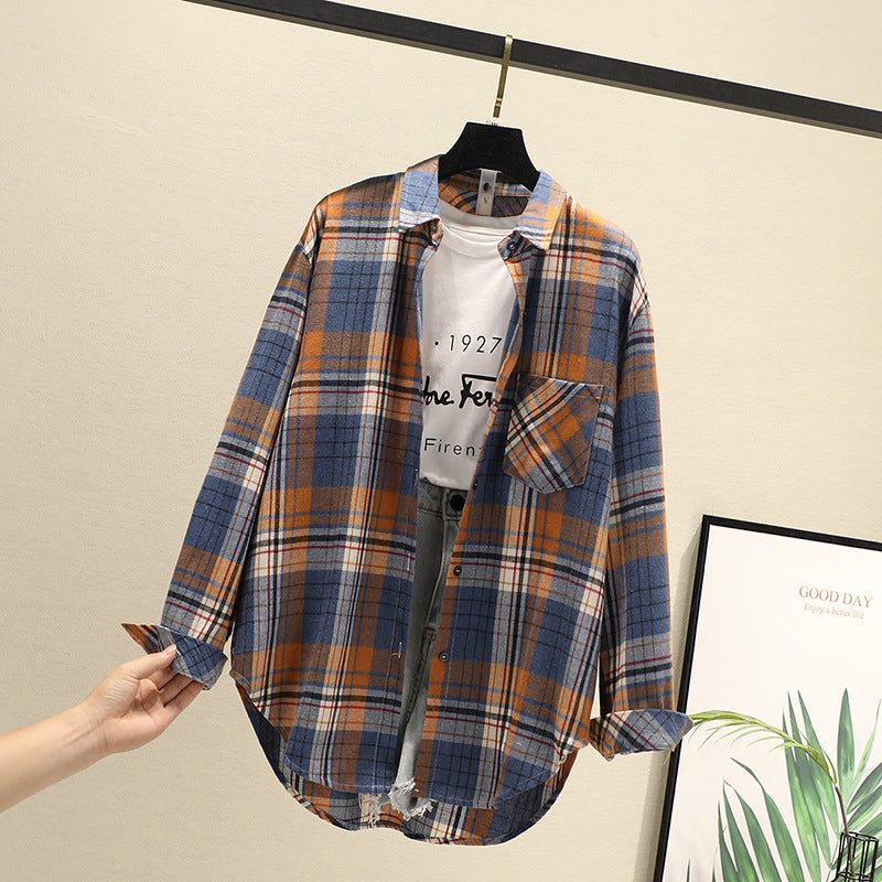 Autumn new ten-color plaid shirt women's long-sleeved loose shirt coat top fashion trend