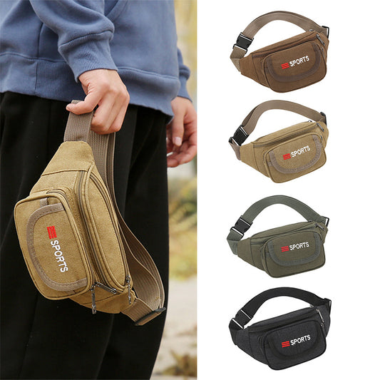 Canvas pockets wholesale new fashion casual retro slung mobile phone bag big capacity sports running pocket male