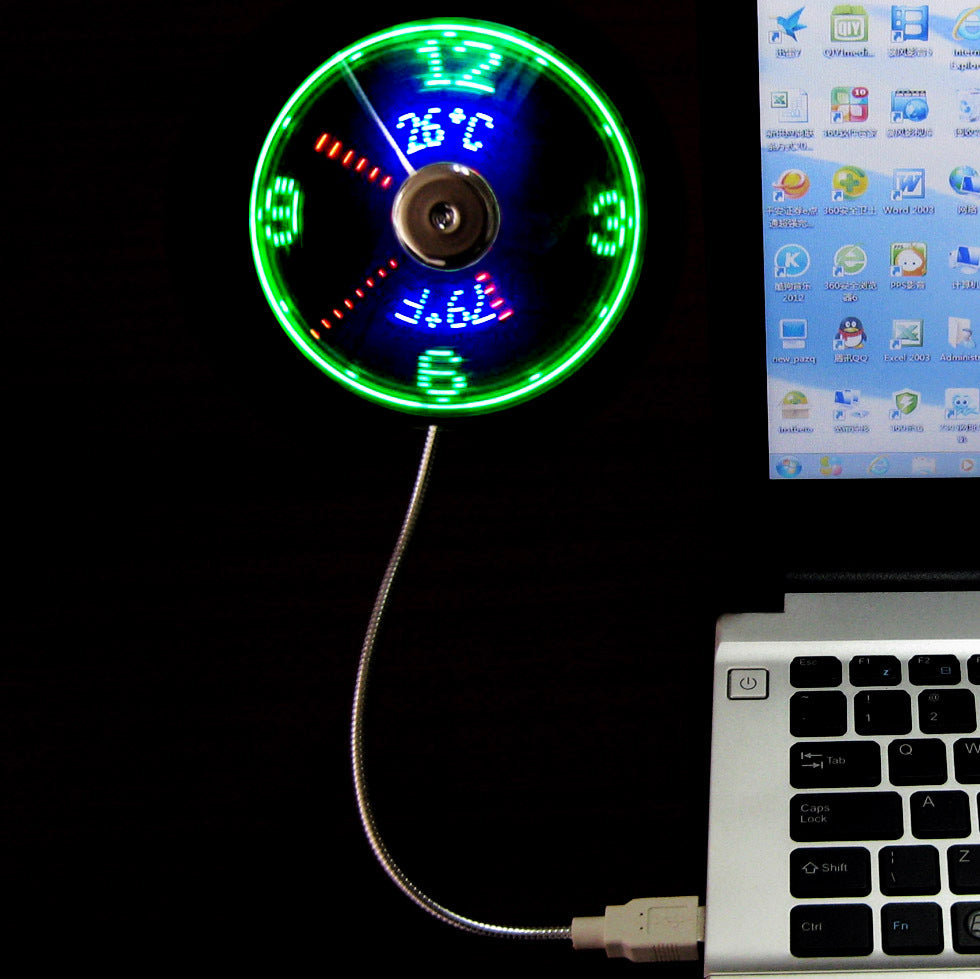 Peculiar led smart clock fan with temperature display real time usb flash word luminous fan