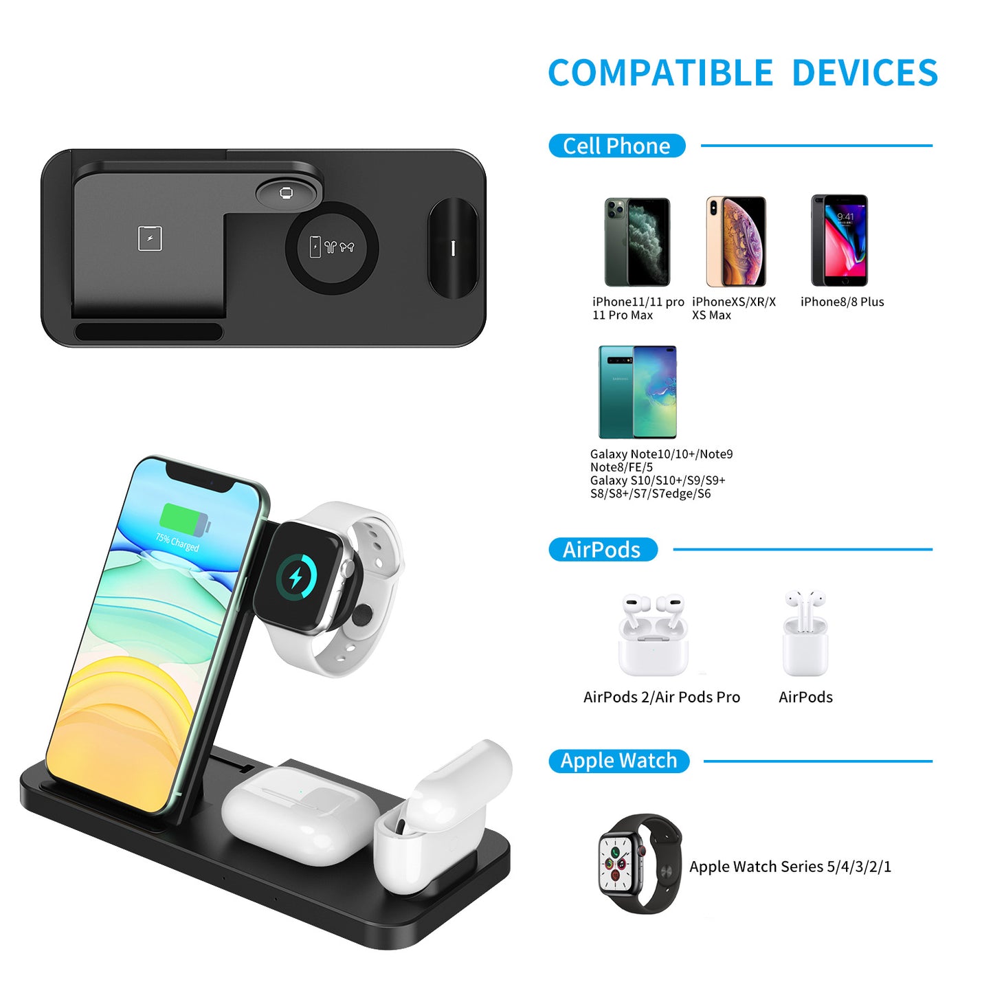 QI certified new four-in-one multi-function wireless charger for Apple mobile phone watch headset Apple pen